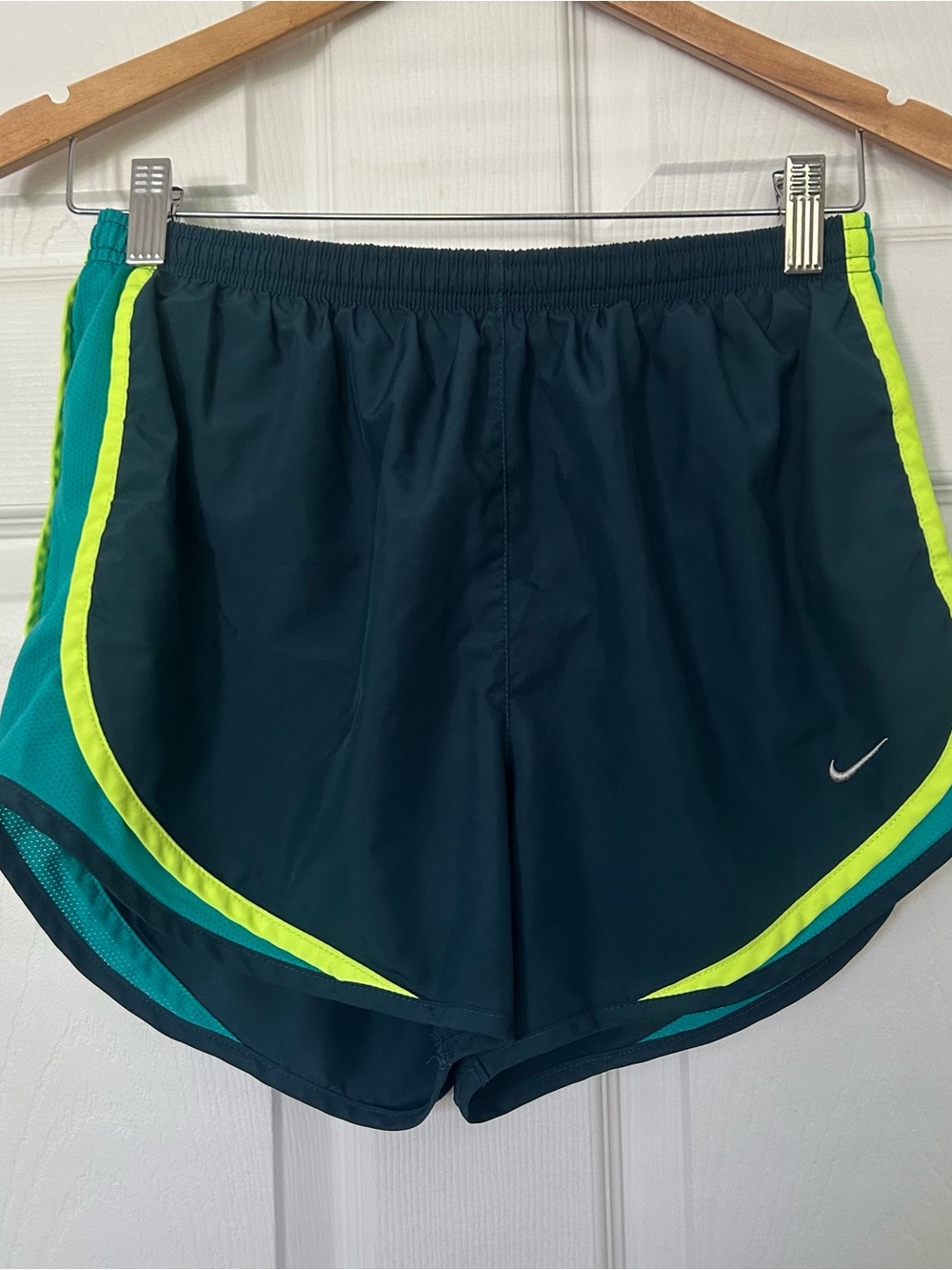 Nike Teal and Neon Lime Dri-FIT Running Shorts
